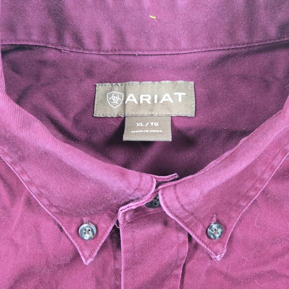 Ariat Long Sleeve Burgundy Button Up Western Work Shirt Men's Size XL - Picture 3 of 8